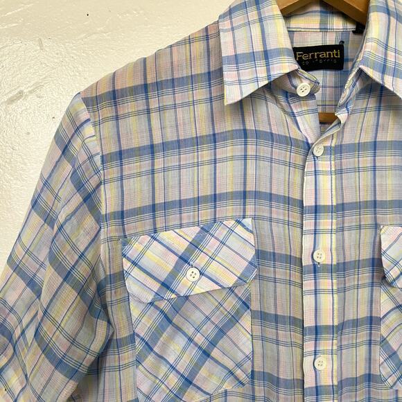 Vintage 1970's Thin Pearl Snap Short Sleeve Plaid Shirt - Picture 2 of 7